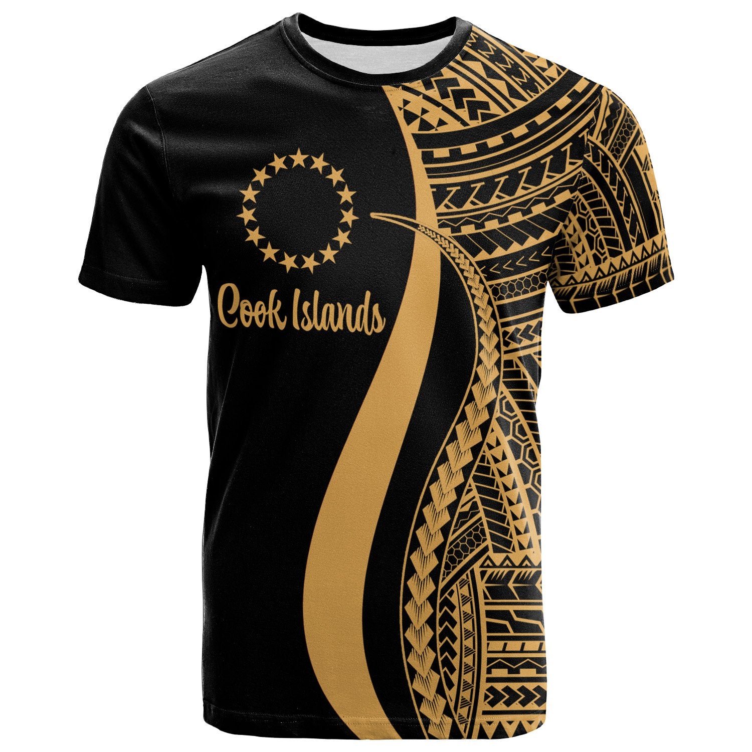 Cook Islands T Shirt Gold Polynesian Tentacle Tribal Pattern Unisex Gold - Polynesian Pride