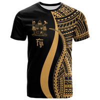 Fiji T Shirt Gold Polynesian Tentacle Tribal Pattern Crest Unisex Gold - Polynesian Pride