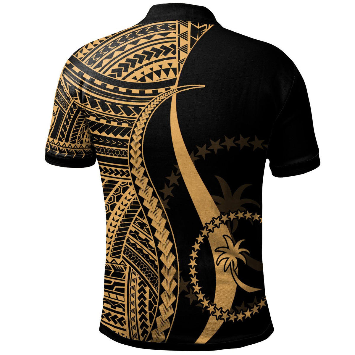 Chuuk Custom Polo Shirt Gold Polynesian Tentacle Tribal Pattern - Polynesian Pride