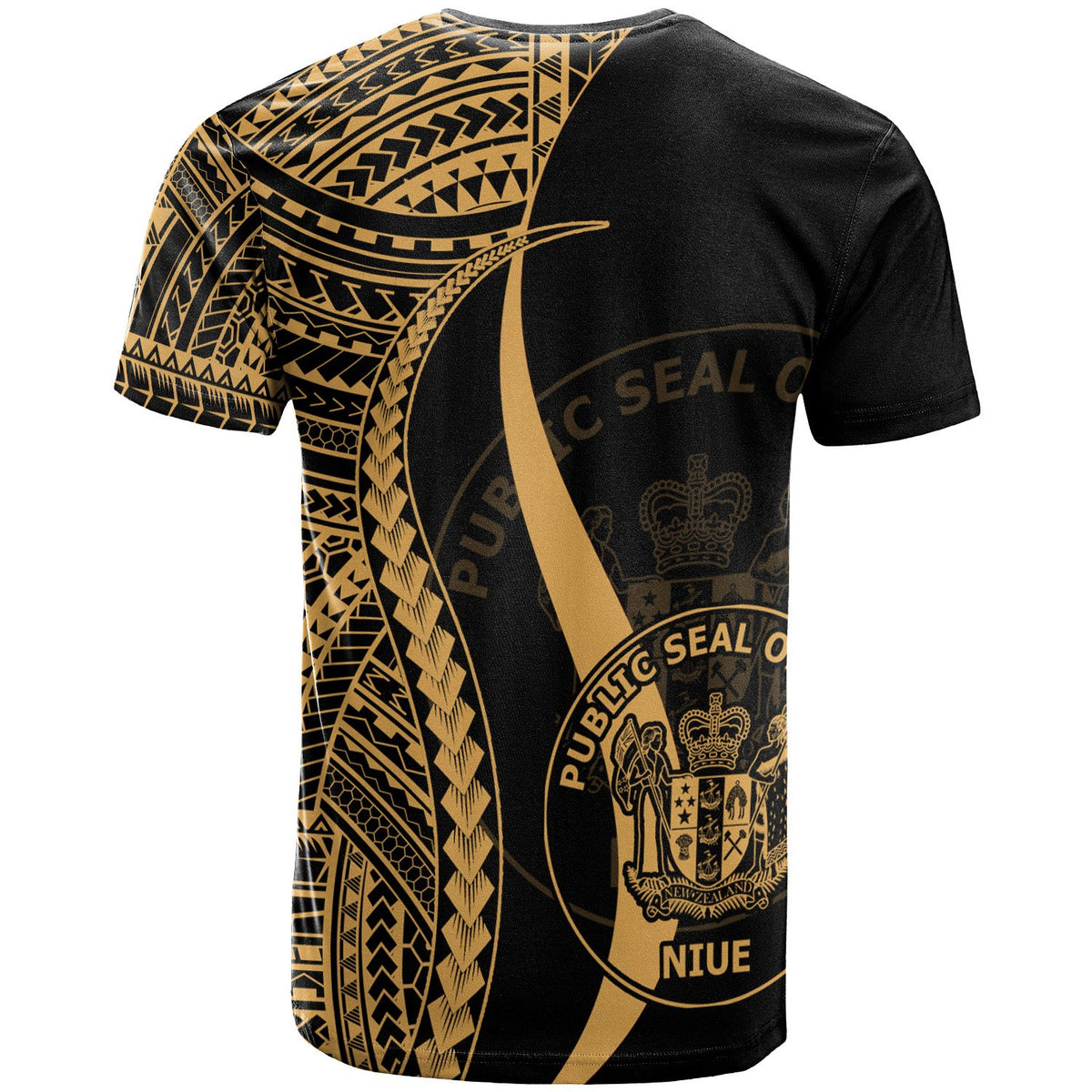 Niue T Shirt Gold Polynesian Tentacle Tribal Pattern - Polynesian Pride