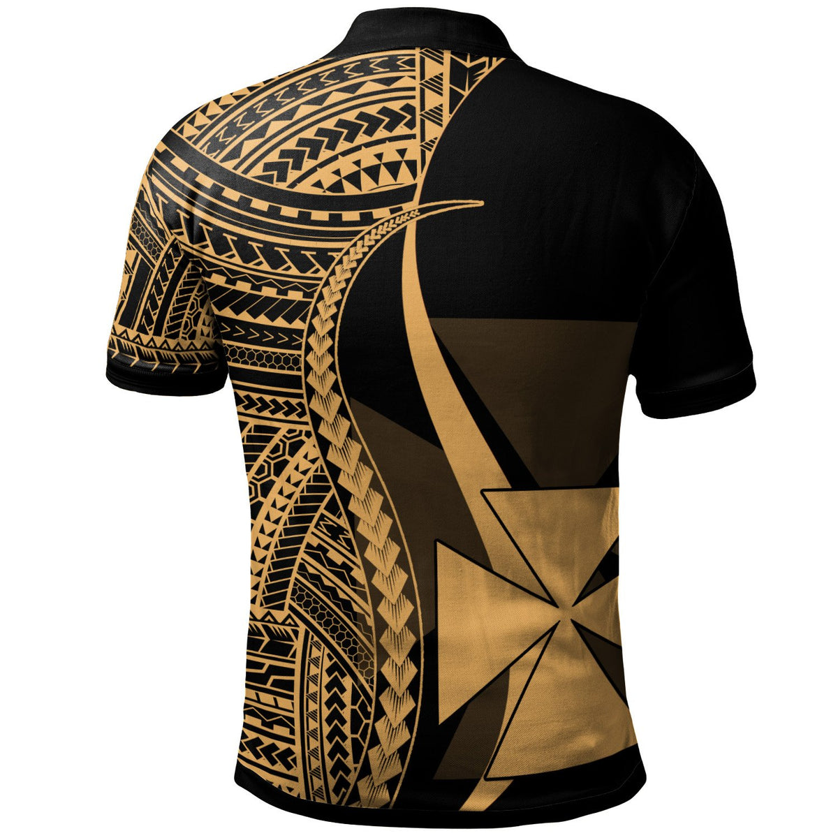 Wallis and Futuna Polo Shirt Gold Polynesian Tentacle Tribal Pattern - Polynesian Pride