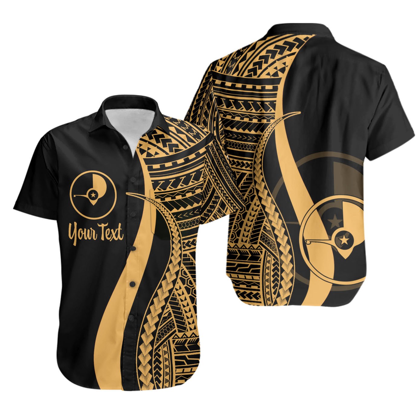 Yap Custom Personalised Short Sleeve Shirts - Gold Polynesian Tentacle Tribal Pattern Unisex Gold - Polynesian Pride