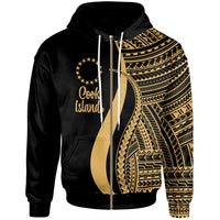 Cook Islands Zip up Hoodie Gold Tentacle Tribal Pattern Unisex Blue - Polynesian Pride