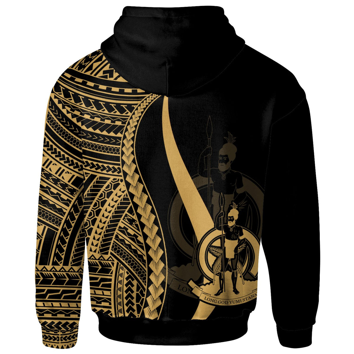 Vanuatu Hoodie Gold Tentacle Tribal Pattern - Polynesian Pride