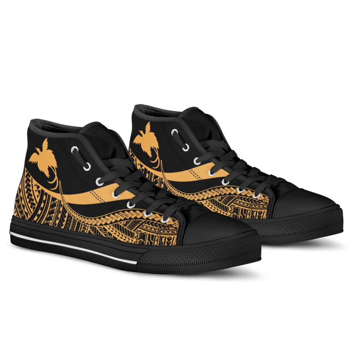 Papua New Guinea Custom Personalised High Top Shoes Gold - Polynesian Tentacle Tribal Pattern - Polynesian Pride
