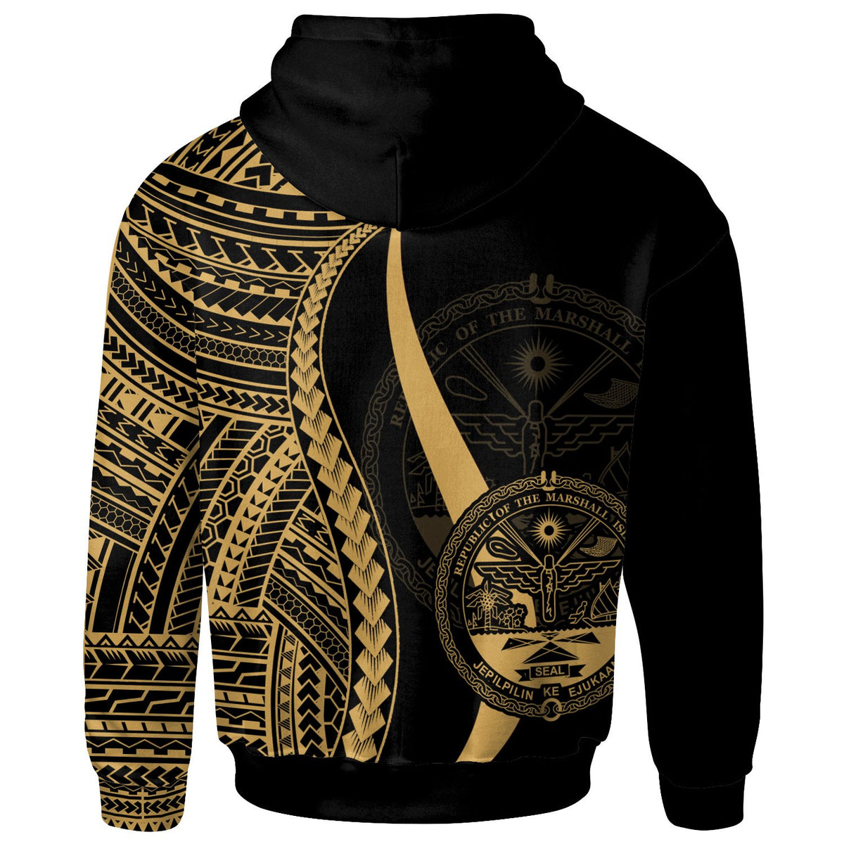 Marshall Islands Custom Hoodie Gold Tentacle Tribal Pattern Crest - Polynesian Pride
