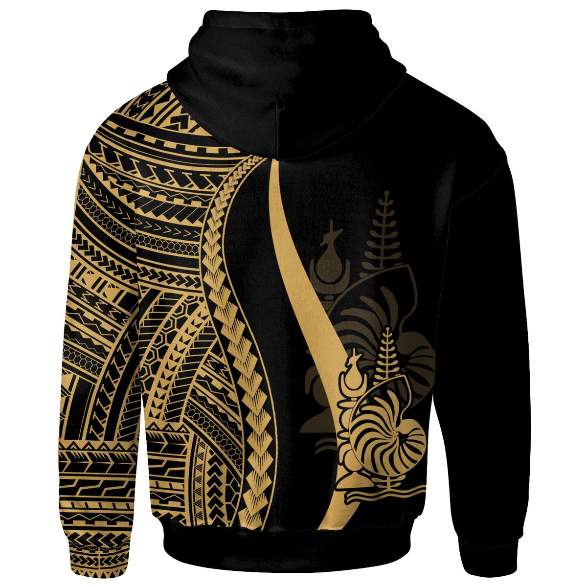 New Caledonia Custom Hoodie Gold Tentacle Tribal Pattern - Polynesian Pride