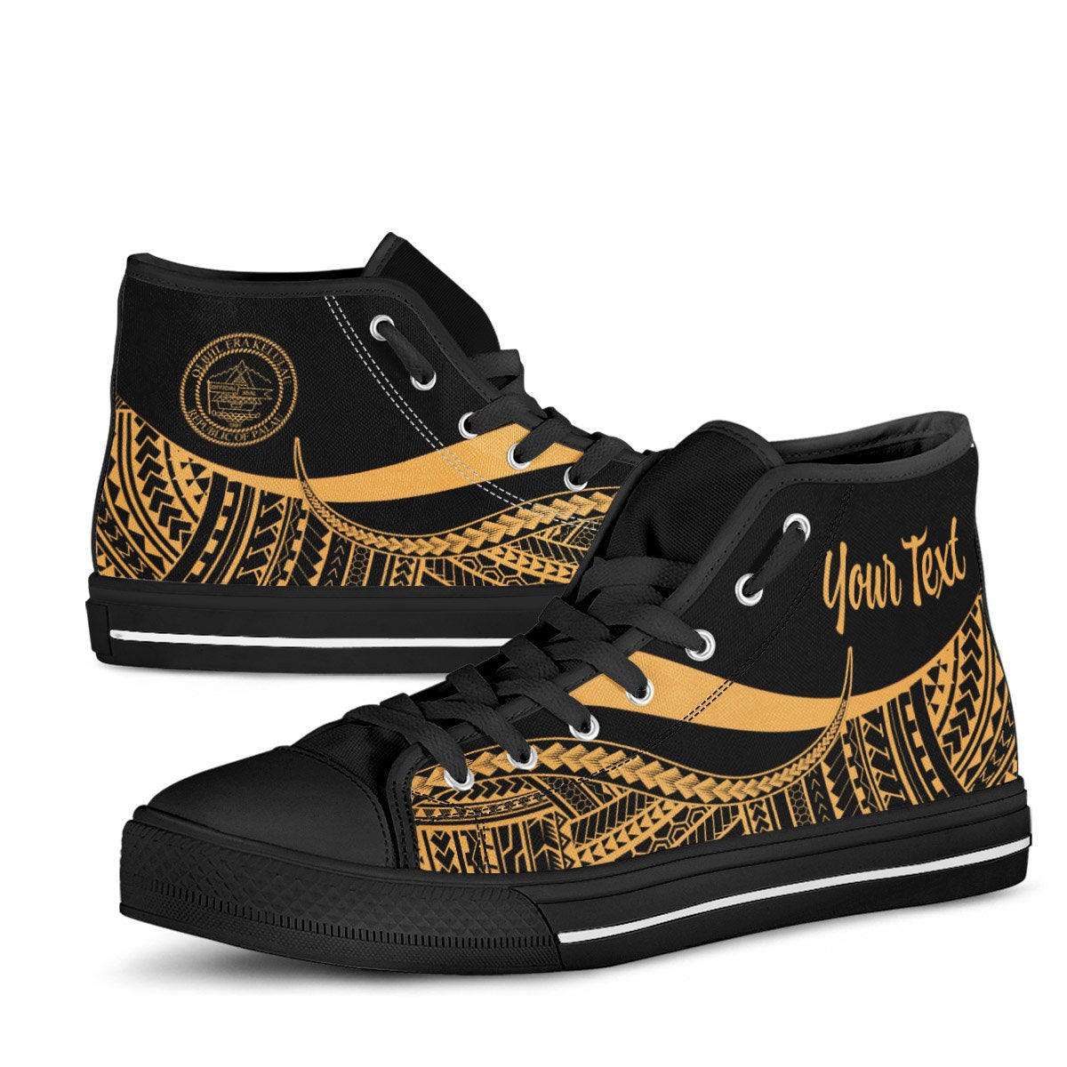 Palau Custom Personalised High Top Shoes Gold - Polynesian Tentacle Tribal Pattern Crest - Polynesian Pride