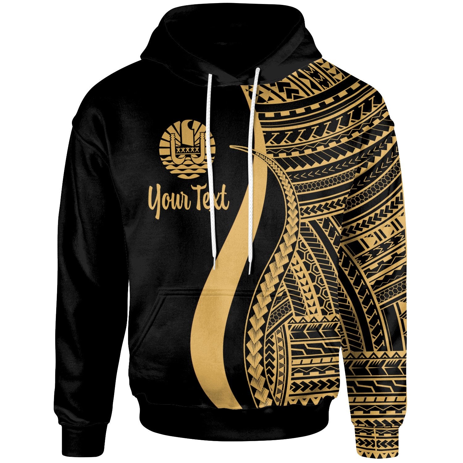 Tahiti Custom Hoodie Gold Tentacle Tribal Pattern Unisex Gold - Polynesian Pride