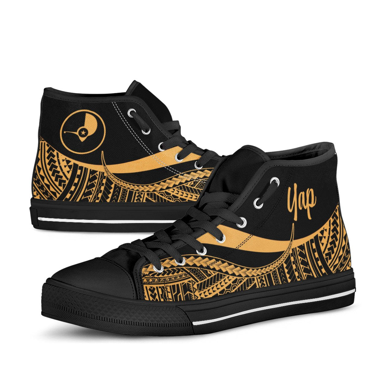 Yap High Top Shoes Gold - Polynesian Tentacle Tribal Pattern - Polynesian Pride