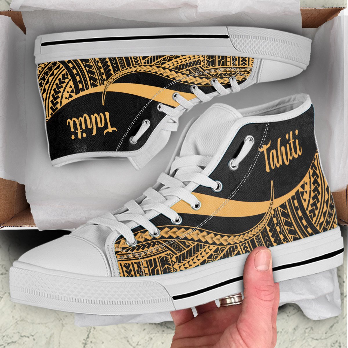 Tahiti High Top Shoes Gold - Polynesian Tentacle Tribal Pattern - Polynesian Pride