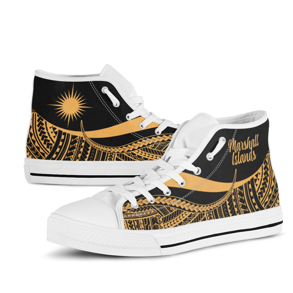 Marshall Islands High Top Shoes Gold - Polynesian Tentacle Tribal Pattern - Polynesian Pride