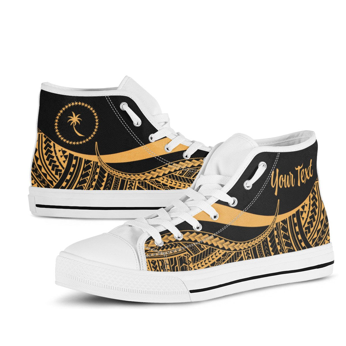 Chuuk Custom Personalised High Top Shoes Gold - Polynesian Tentacle Tribal Pattern - Polynesian Pride