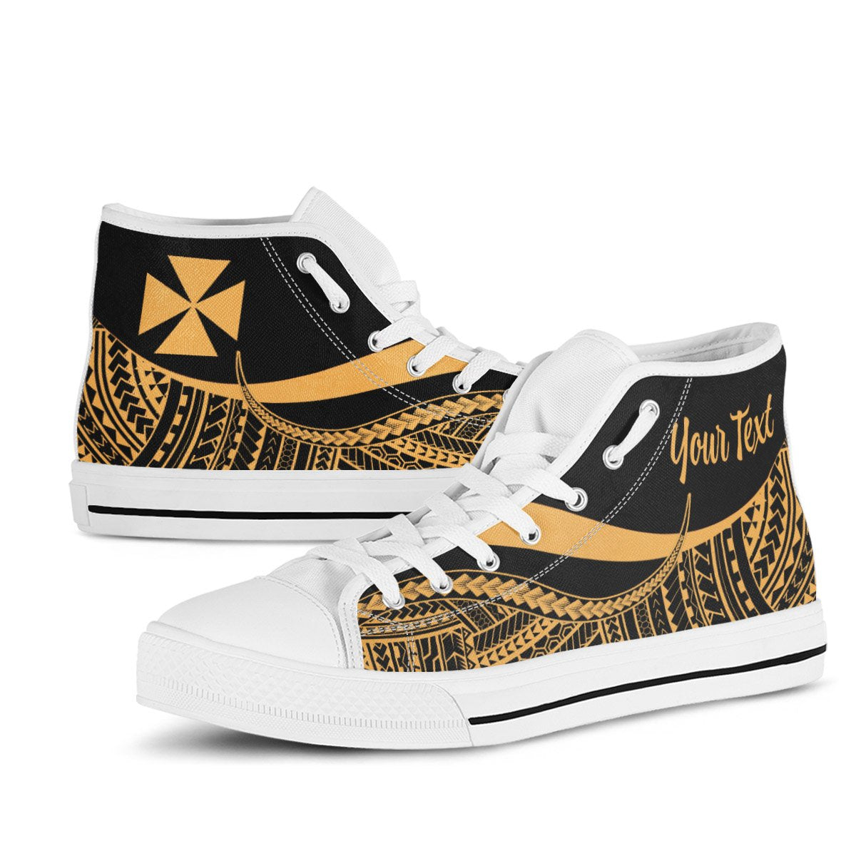 Wallis And Futuna Custom Personalised High Top Shoes Gold - Polynesian Tentacle Tribal Pattern - Polynesian Pride