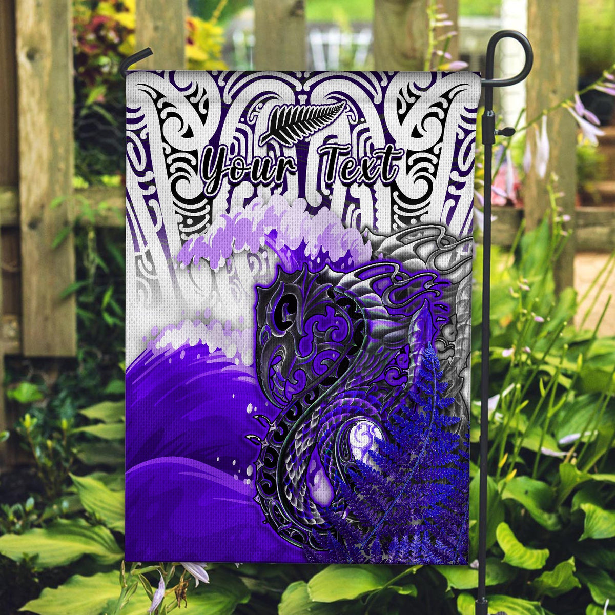 (Custom Personalised) Manaia Maori Flag Fern Aotearoa Purple Waves LT13 - Polynesian Pride