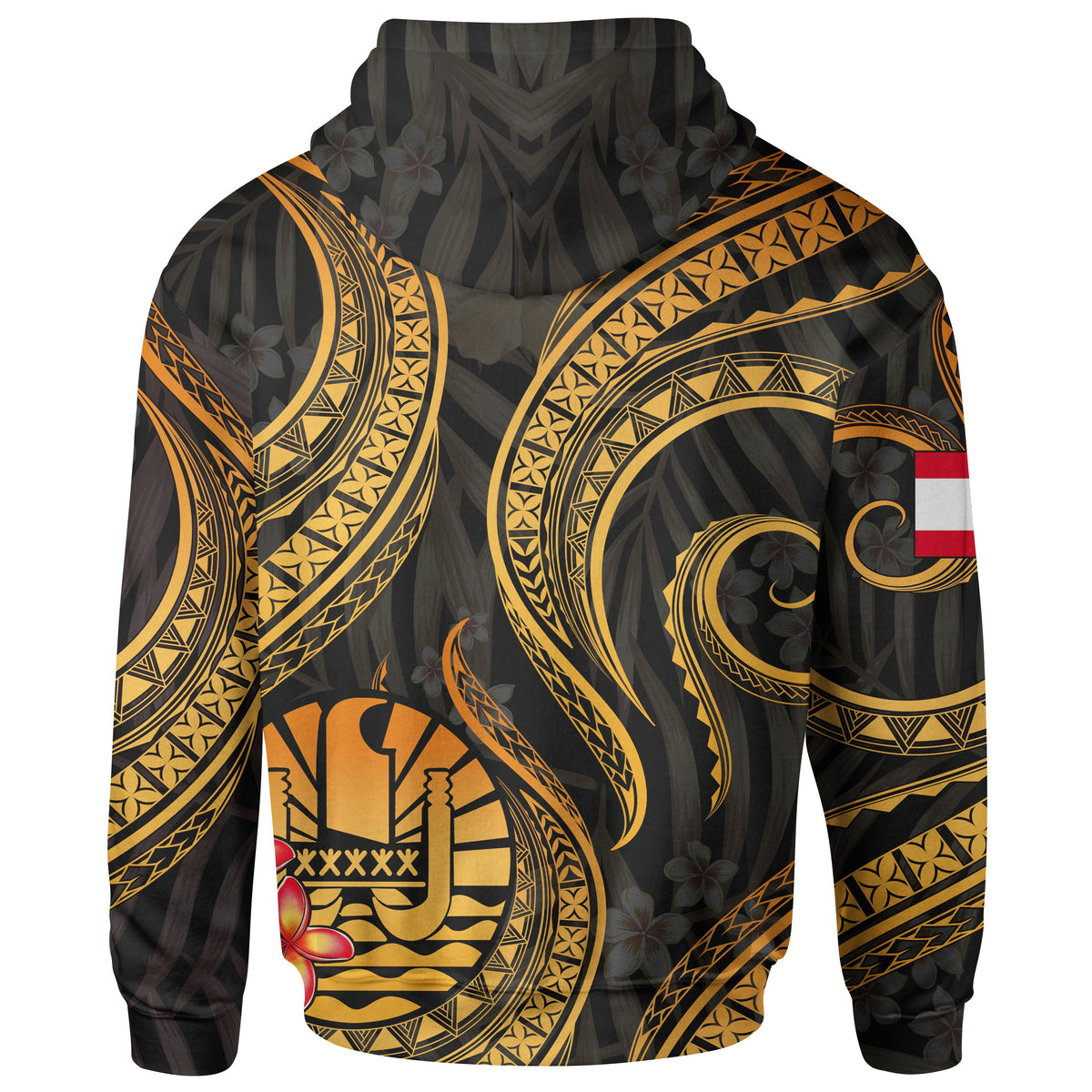 Tahiti Polynesian Zip up Hoodie Gold Plumeria - Polynesian Pride