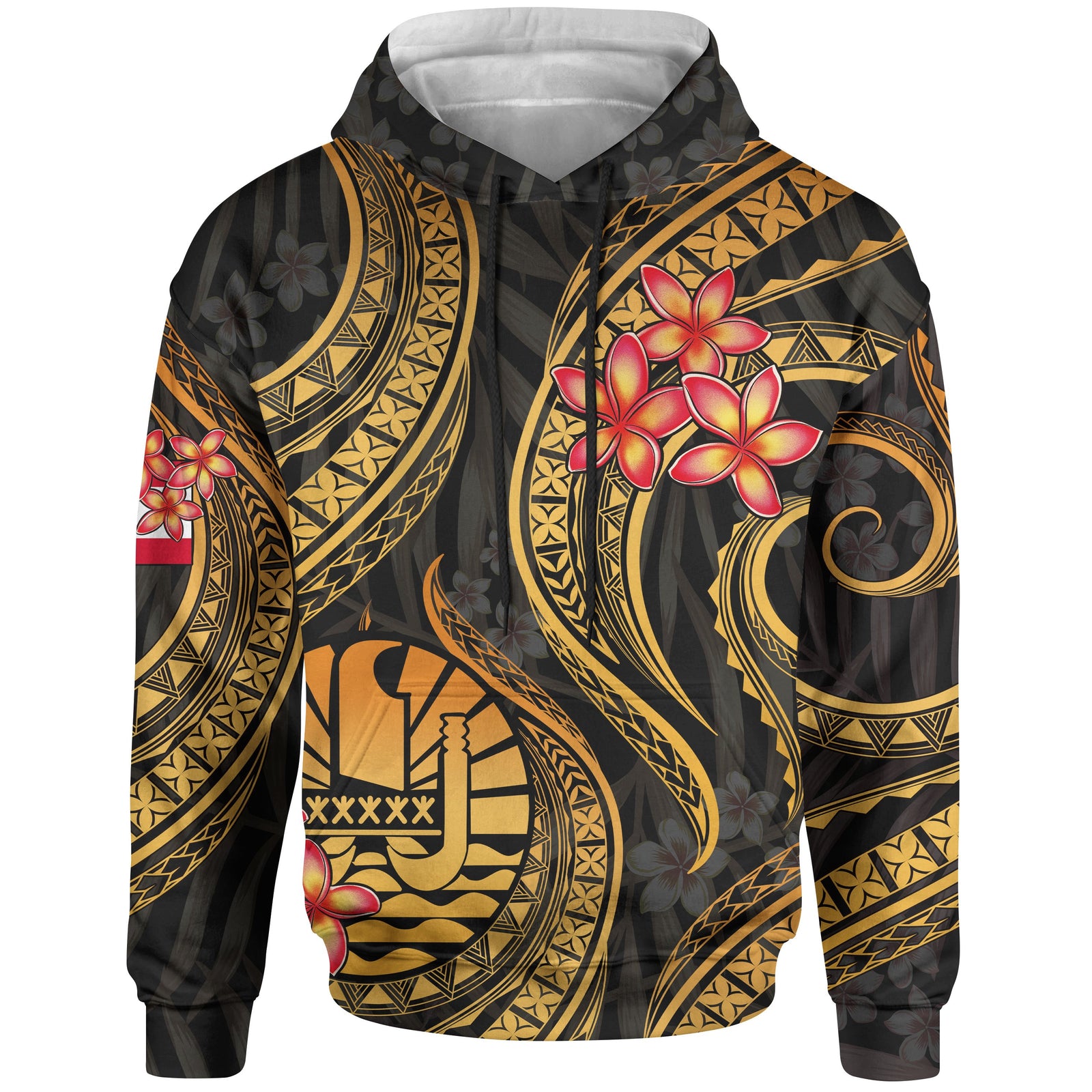 Tahiti Polynesian Hoodie Gold Plumeria Unisex GOLD - Polynesian Pride