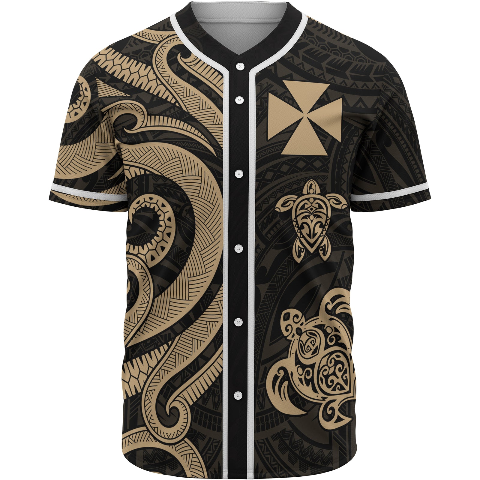 Wallis and Futuna Baseball Shirt - Gold Tentacle Turtle Unisex Gold - Polynesian Pride