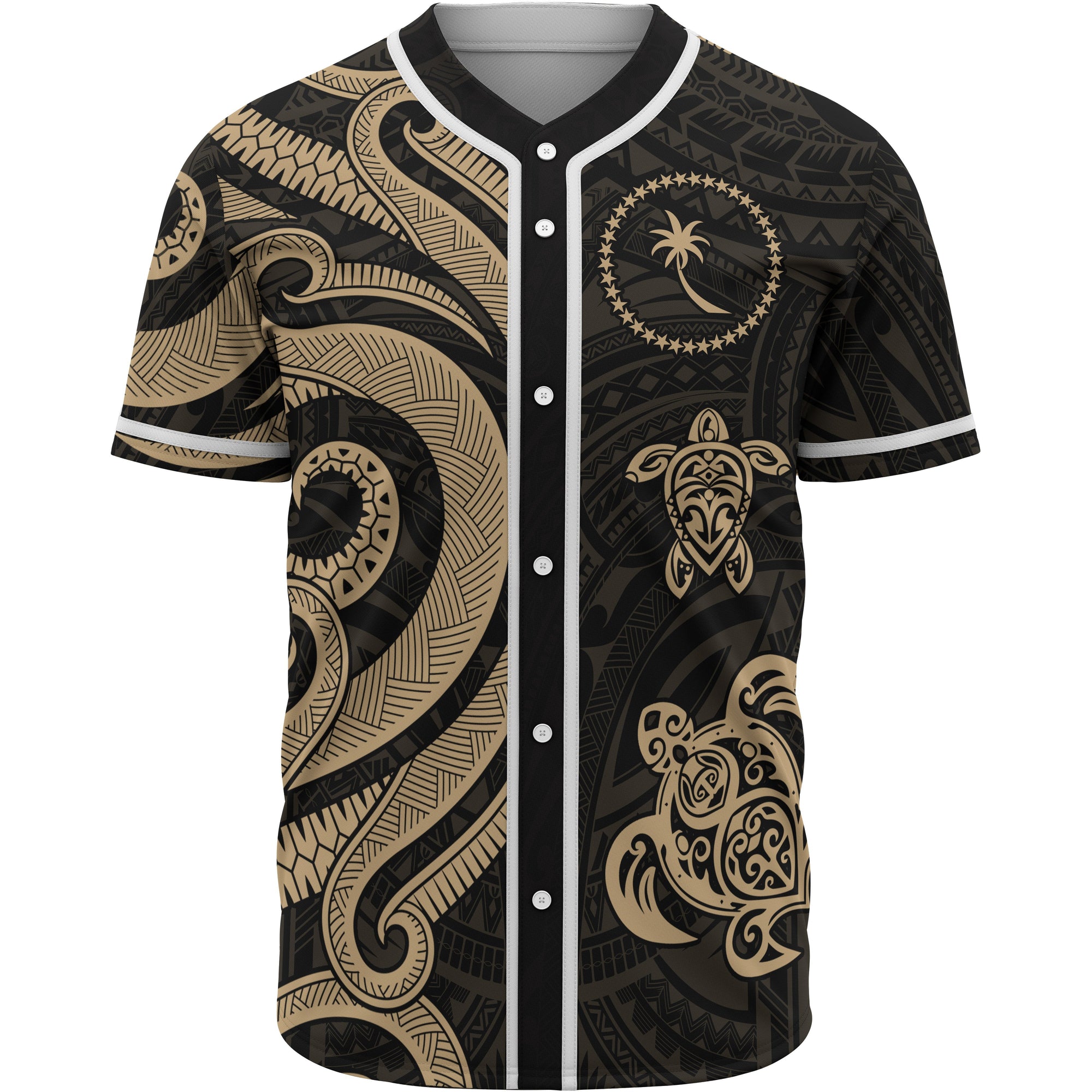 Chuuk Baseball Shirt - Gold Tentacle Turtle Unisex Gold - Polynesian Pride