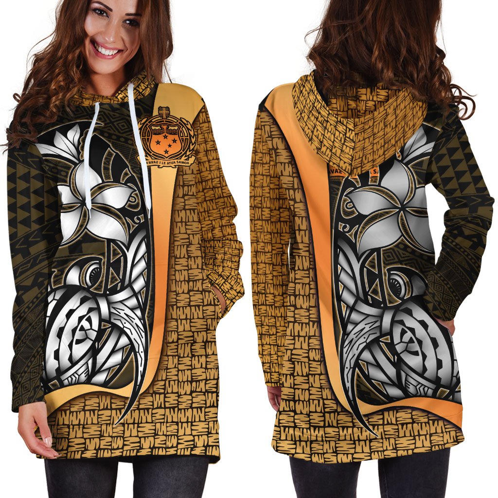 Samoa Polynesian Women's Hoodie Dress Gold - Turtle With Hook - Polynesian Pride