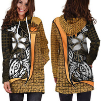 Samoa Polynesian Women's Hoodie Dress Gold - Turtle With Hook - Polynesian Pride