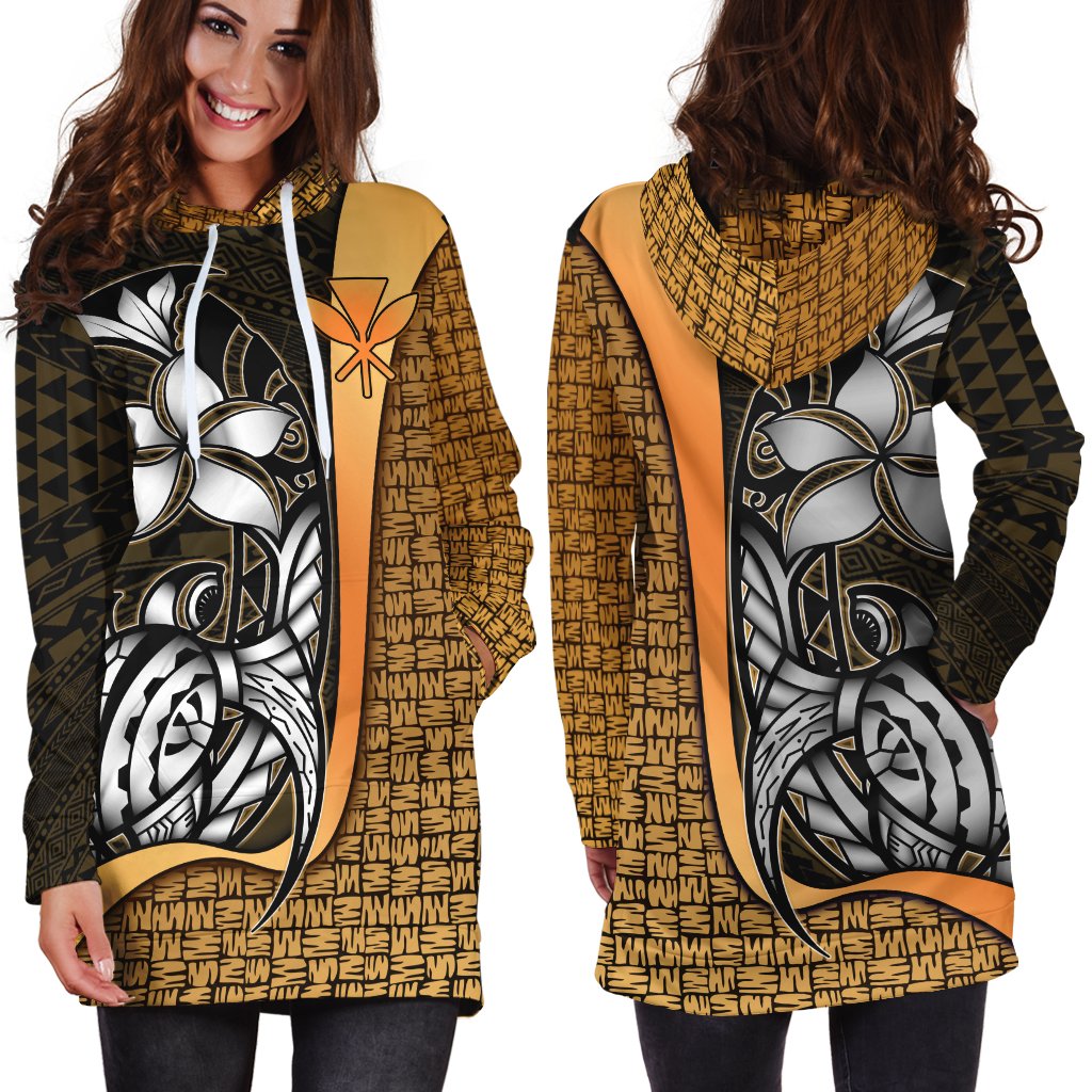Polynesian Hawaii Hoodie Dress Gold - Turtle with Hook - Polynesian Pride