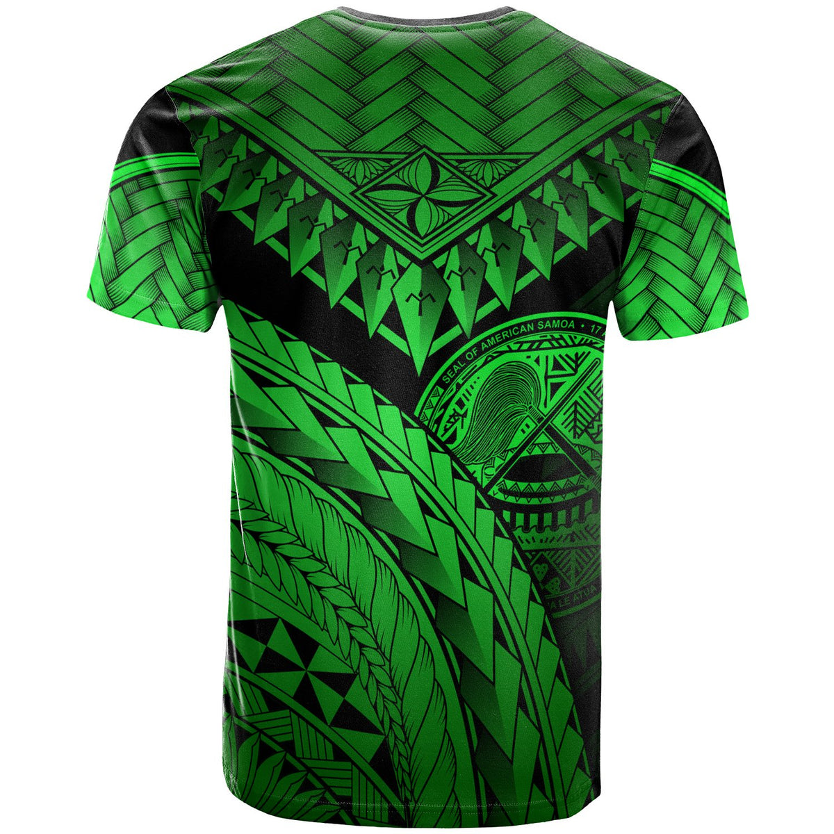 American Samoa T Shirt Green Polynesian Necklace and Lauhala - Polynesian Pride