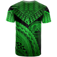 American Samoa T Shirt Green Polynesian Necklace and Lauhala - Polynesian Pride