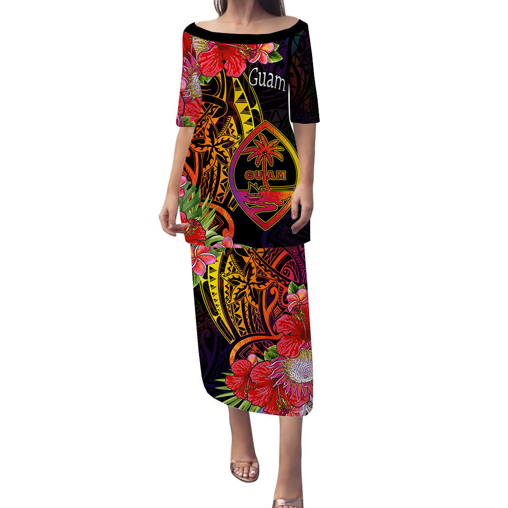 Guam Puletasi Dress Tropical Hippie Style LT14 Black - Polynesian Pride