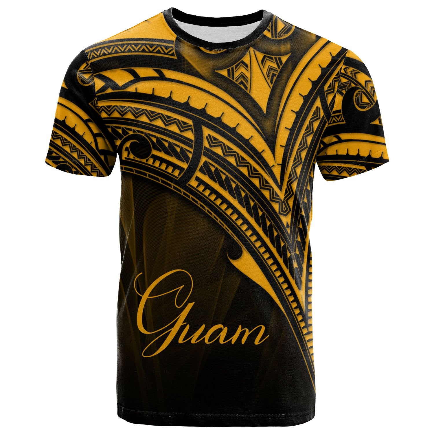 Guam T Shirt Gold Color Cross Style Unisex Black - Polynesian Pride