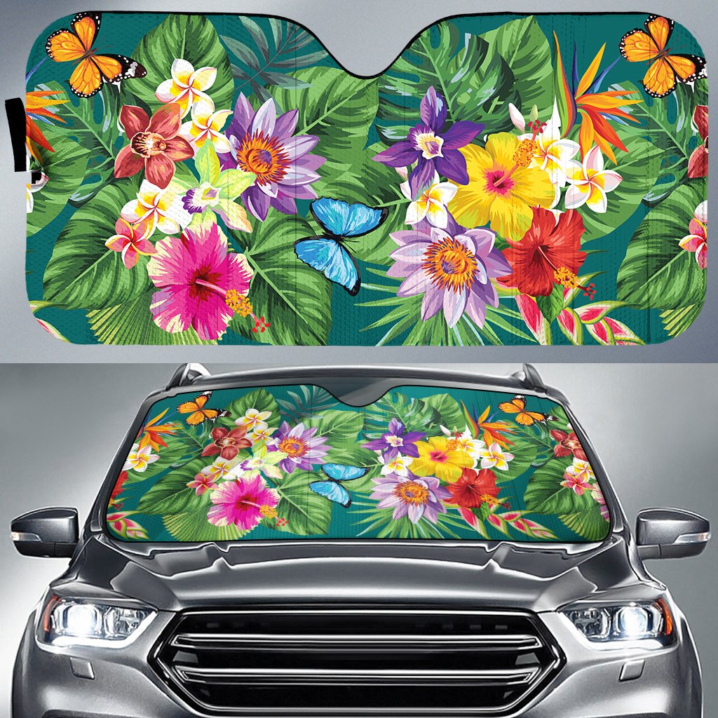 Garden Flower Car Sun Shade AH Auto Sun Shade Universal Fit White - Polynesian Pride