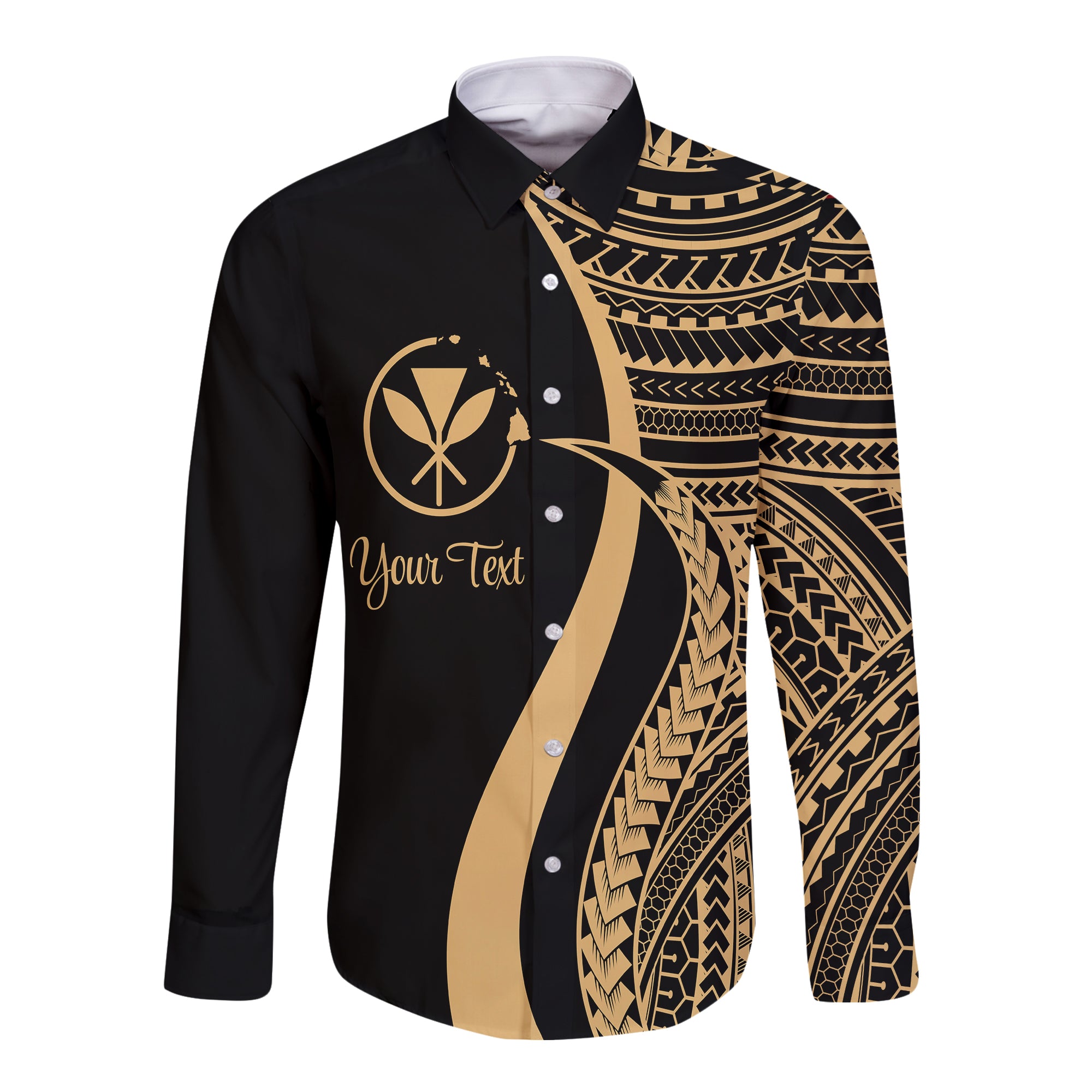 Hawaii Long Sleeves Button Shirts - Gold Polynesian Tentacle Tribal Pattern LT7 - Polynesian Pride