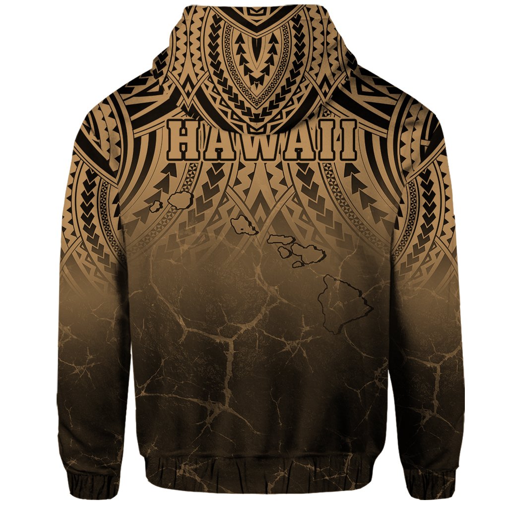 Hawaii Polynesian Kanaka Map Eruption Hoodie Zip Roman Style Gold - Polynesian Pride