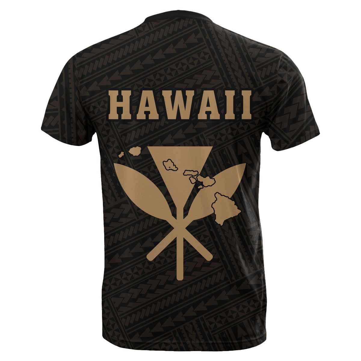 Hawaii Kakau Kanaka Map T Shirt Gold - Polynesian Pride