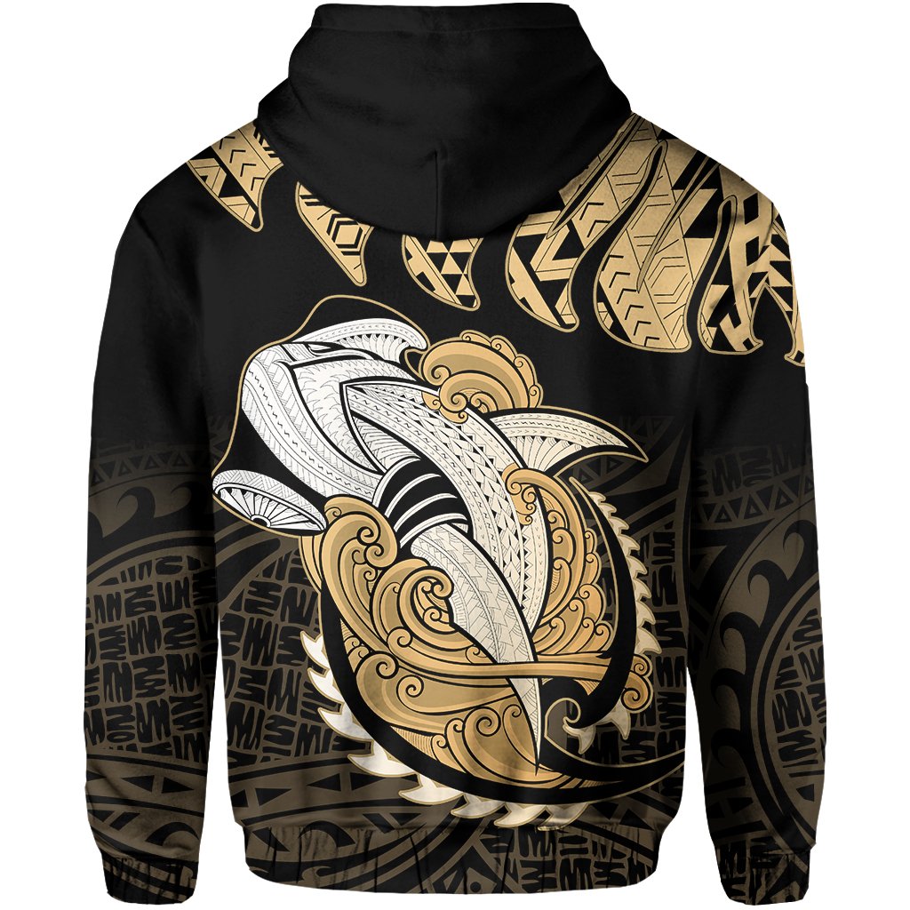 Hawaii Polynesian Aumakua Hammerhead Shark Hoodie Zip Cloud Style Gold - Polynesian Pride