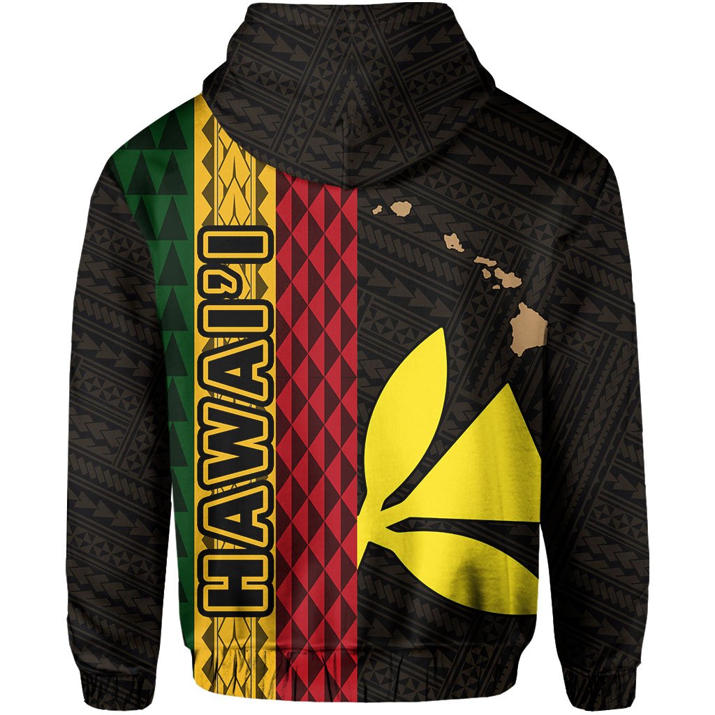 Polynesian Kakau Kanaka Flag Map of Hawaii Zip Hoodie Gold - Polynesian Pride