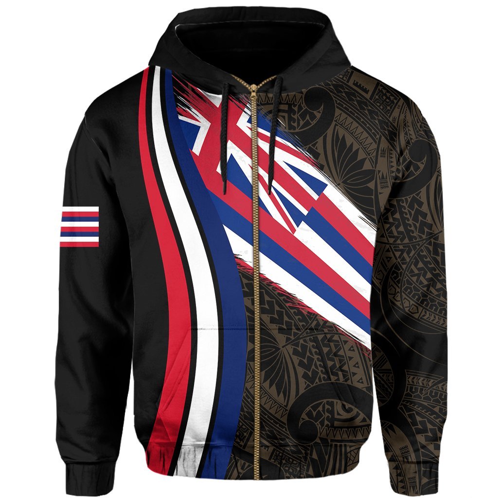 Hawaii Flag Polynesian Hoodie Zip Ten Style - Polynesian Pride