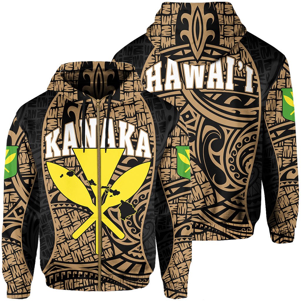 Polynesian Kanaka Maoli Hawaii Zip Hoodie Gold Gel Style Unisex Gold - Polynesian Pride