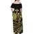 Hawaii Turtle With Hibiscus Tribal Off Shoulder Dress Gold - LT12 - Polynesian Pride