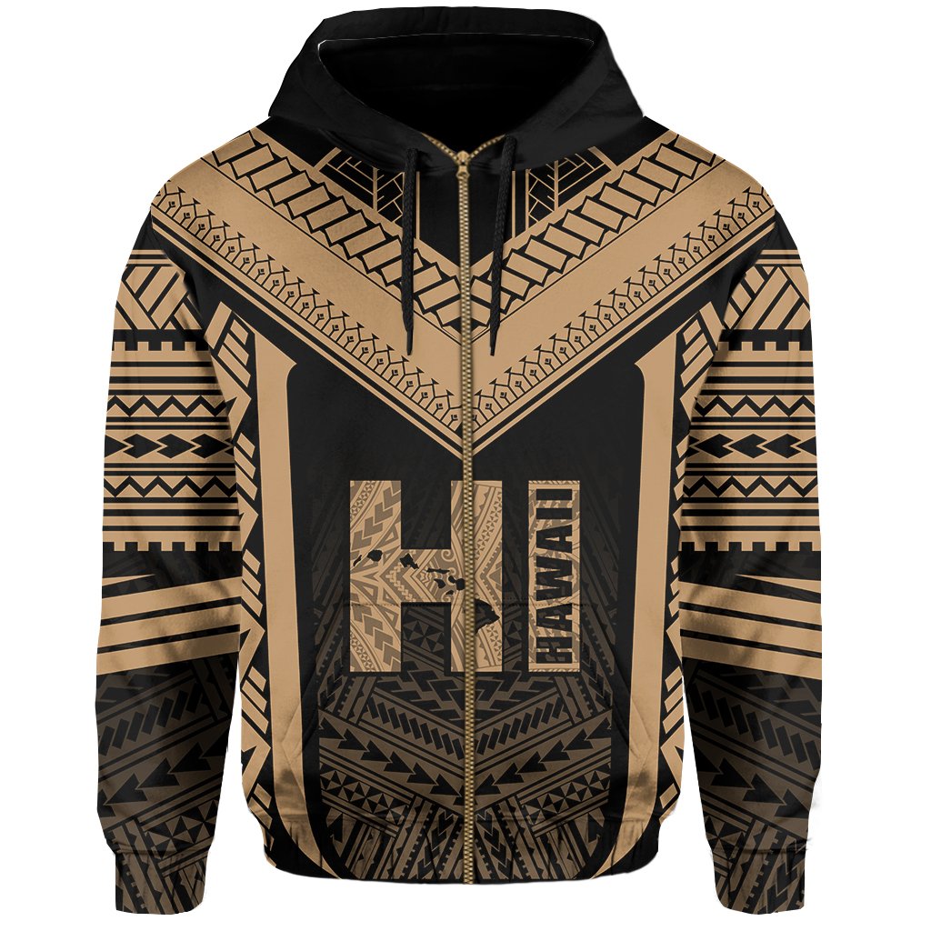 Hawaiian Kanaka Polynesian Zip up Hoodie Active Gold - Polynesian Pride
