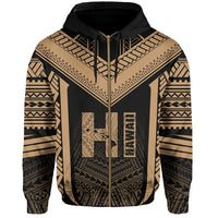 Hawaiian Kanaka Polynesian Zip up Hoodie Active Gold - Polynesian Pride