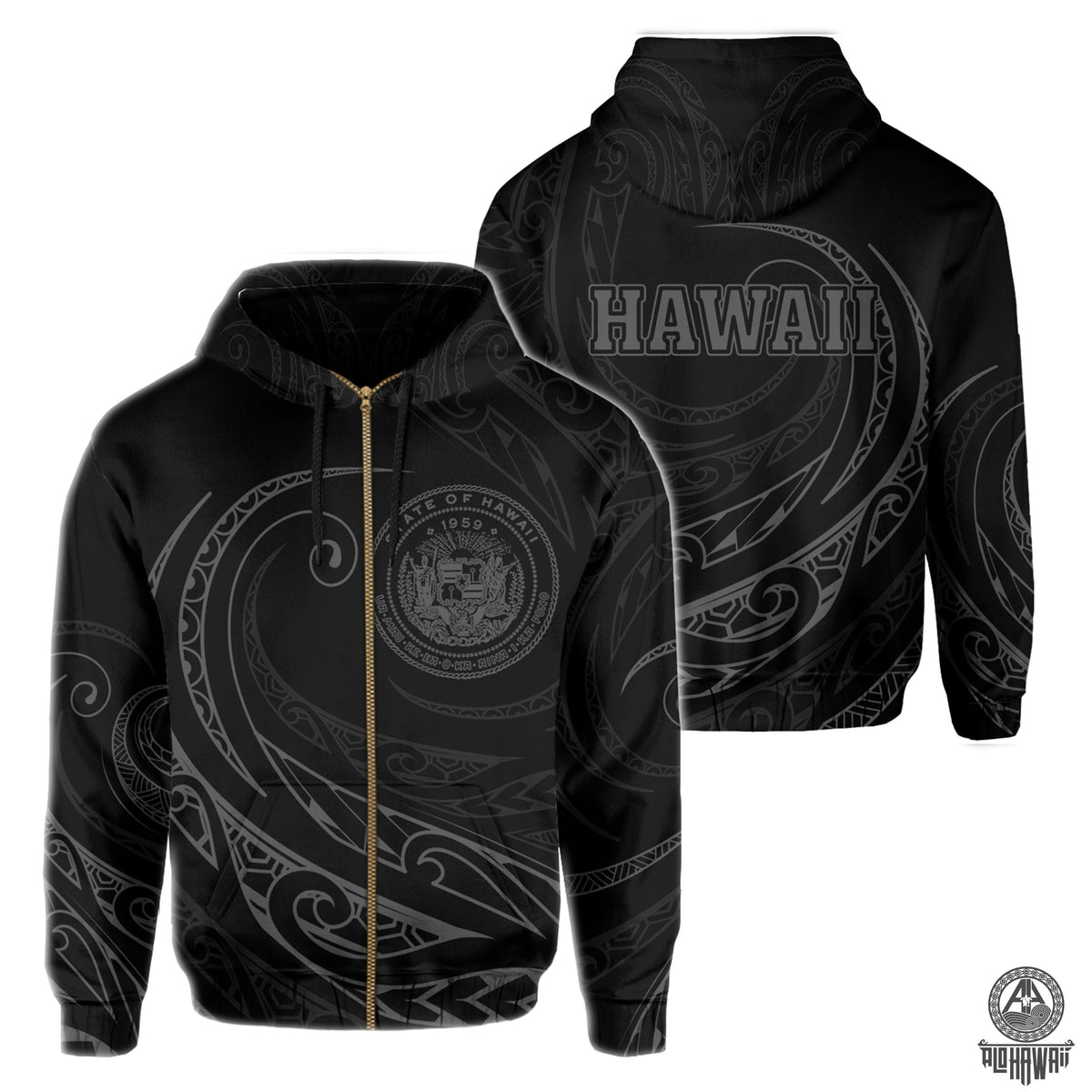 Kanaka Zipper Hoodie Frida Style Gray Unisex Black - Polynesian Pride