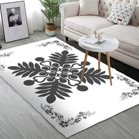 Hawaiian Quilt Maui Plant And Hibiscus Pattern Area Rug - Gray White - AH - Polynesian Pride