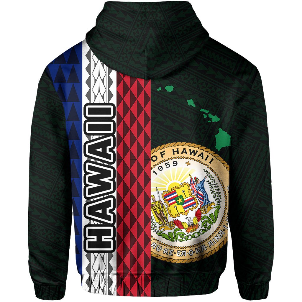 Polynesian Kakau Hawaii Flag Seal of Hawaii Zip Hoodie Green - Polynesian Pride