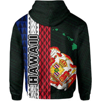 Polynesian Kakau Hawaii Flag Royal Coat of Arms Hawaii Zip Hoodie Green - Polynesian Pride