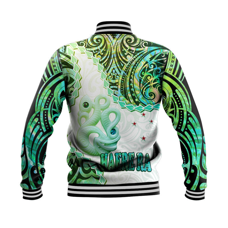 New Zealand Maori Baseball Jacket Aotearoa Manaia Green Paua Shell - Heare Ra LT9 - Polynesian Pride