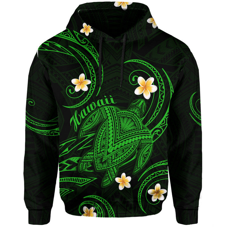 Custom Hawaii Hoodiean Turtle Plumeria Mixed Polynesian Green Style LT9 Hoodie Green - Polynesian Pride