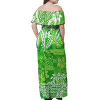 Polynesian Off Shoulder Long Dress Tapa Plumeria Style - Green LT7 - Polynesian Pride