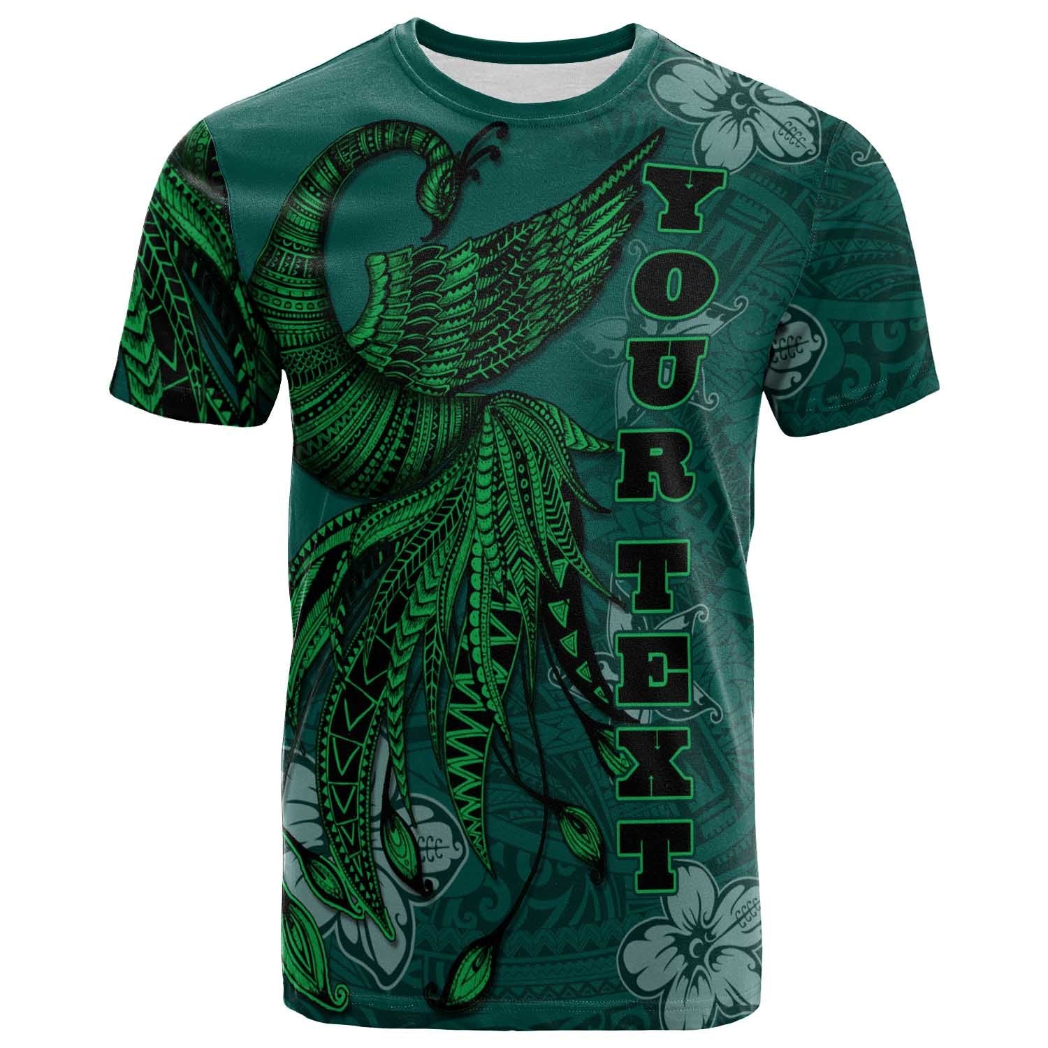 Hawaii Custom T Shirt Polynesian Phoenix Bird, Fairytales Bird Green Unisex Green - Polynesian Pride