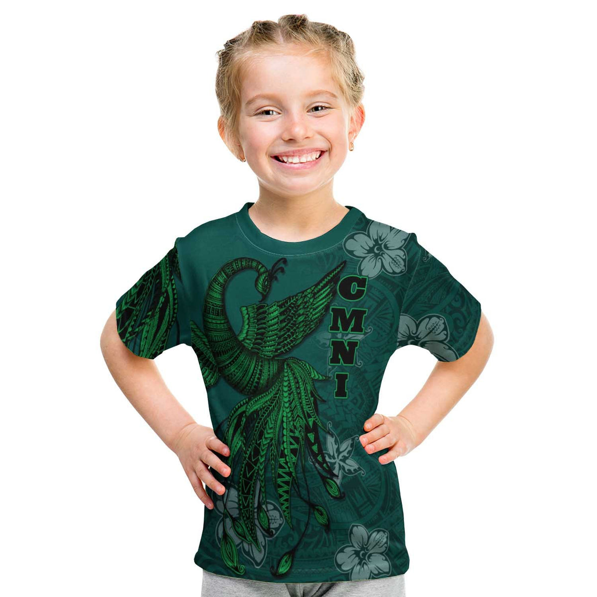 Northern Mariana Islands T Shirt Polynesian Phoenix Bird, Fairytales Bird Green - Polynesian Pride